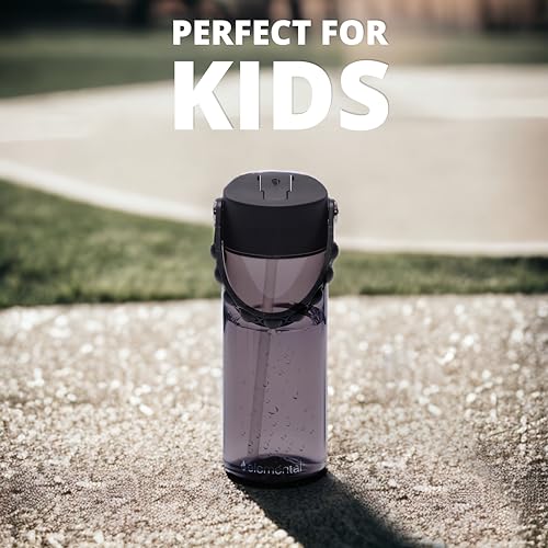 Elemental Leak Proof Water Bottles for Kids - Splash Kids Water Bottle for School with Fun Fidget Pop-it Handle - BPA Free Tritan Plastic Reusable Water Bottle with Straw - Black - 18oz