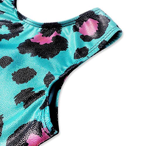 EQSJIU Leotard For Girls Gymnastics Size 6-7 Years Old Light Blue Leopard Pink Outfits For Kids Bodysuits Unitard With Shorts Sparkly Apparel