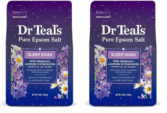 Dr Teal's Pure Epsom Salt Soak, Sleep Blend with Melatonin, Lavender & Chamomile Essential Oils, 3 lbs (Pack of 2)