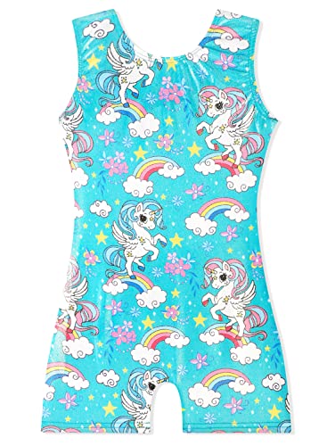 EQSJIU Unicorn Leotards Gymnastics Girls 5t Size 5-6 Years Old Aqua Blue Flower Green Floral Flower Biketard Leotard With Shorts Outfit Costume Unitard 5t Gymnastics Leotards for Girls