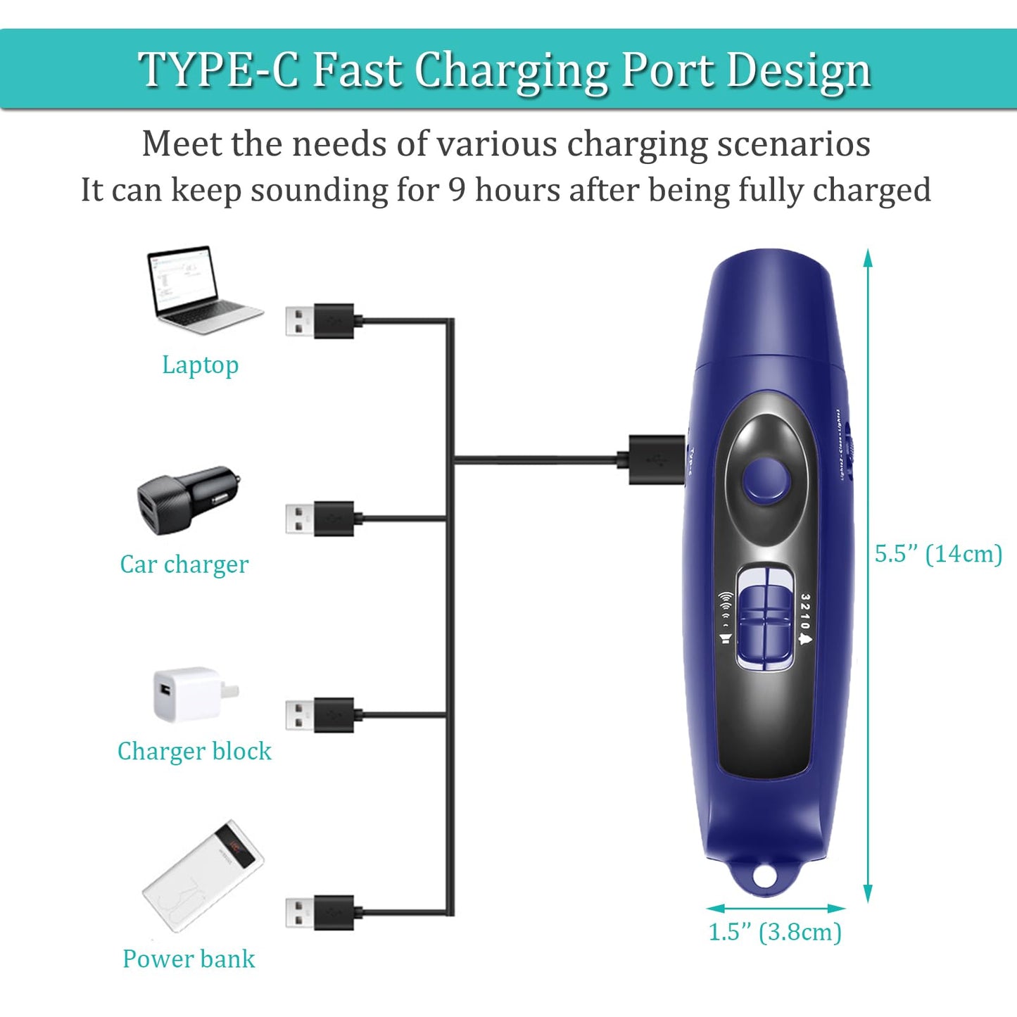Electronic Whistle Rechargeable for Referees Coaches Teachers Electric Whistle Handheld Whistles with USB Charging for Outdoor Sports Games Emergency Whistle with Lanyard 4 Tones High Volume, Blue