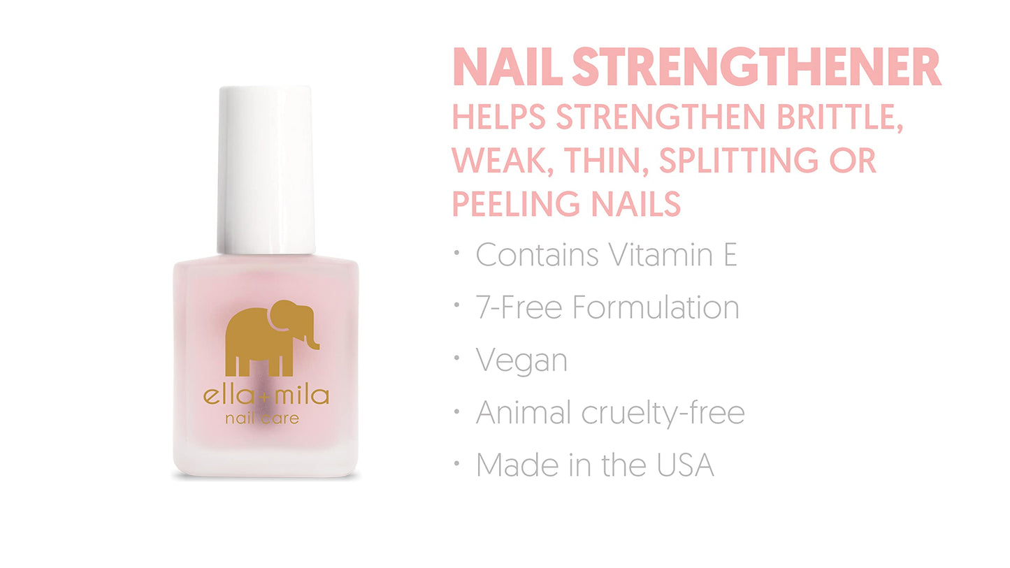ella+mila "First Aid Kiss" Nail Strengthener and Growth treatment- Nail Repair Solution & Growth Treatment for Thin, Brittle & Damaged Nails - Nail Hardener with Vitamin E (0.45 fl oz)