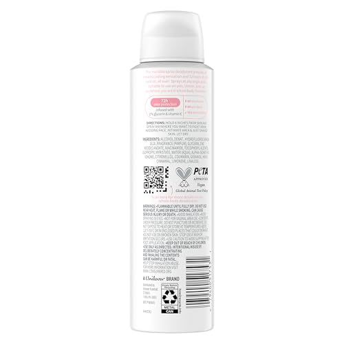 Dove Whole Body Deodorant Cooling Spray Raspberry & Rose Aluminum Free 4oz