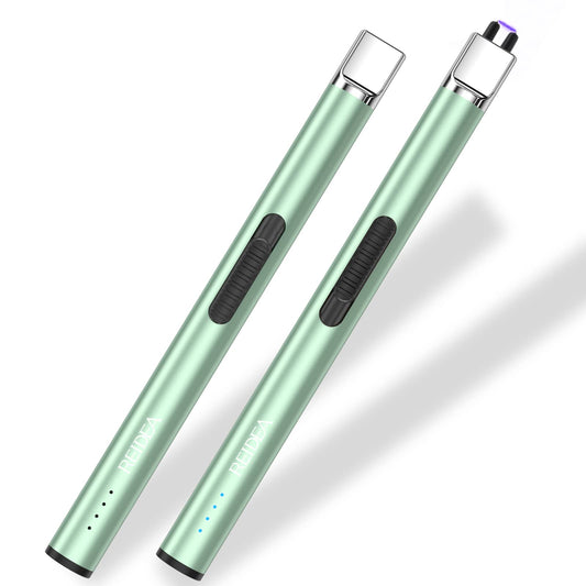 Electric Lighter 2 Pack REIDEA S4 Pro USB Rechargeable Safety Lock with LED Battery Indicator Flameless Windproof Arc Plasma Lighter for Candle, Fireworks (Mint Green)