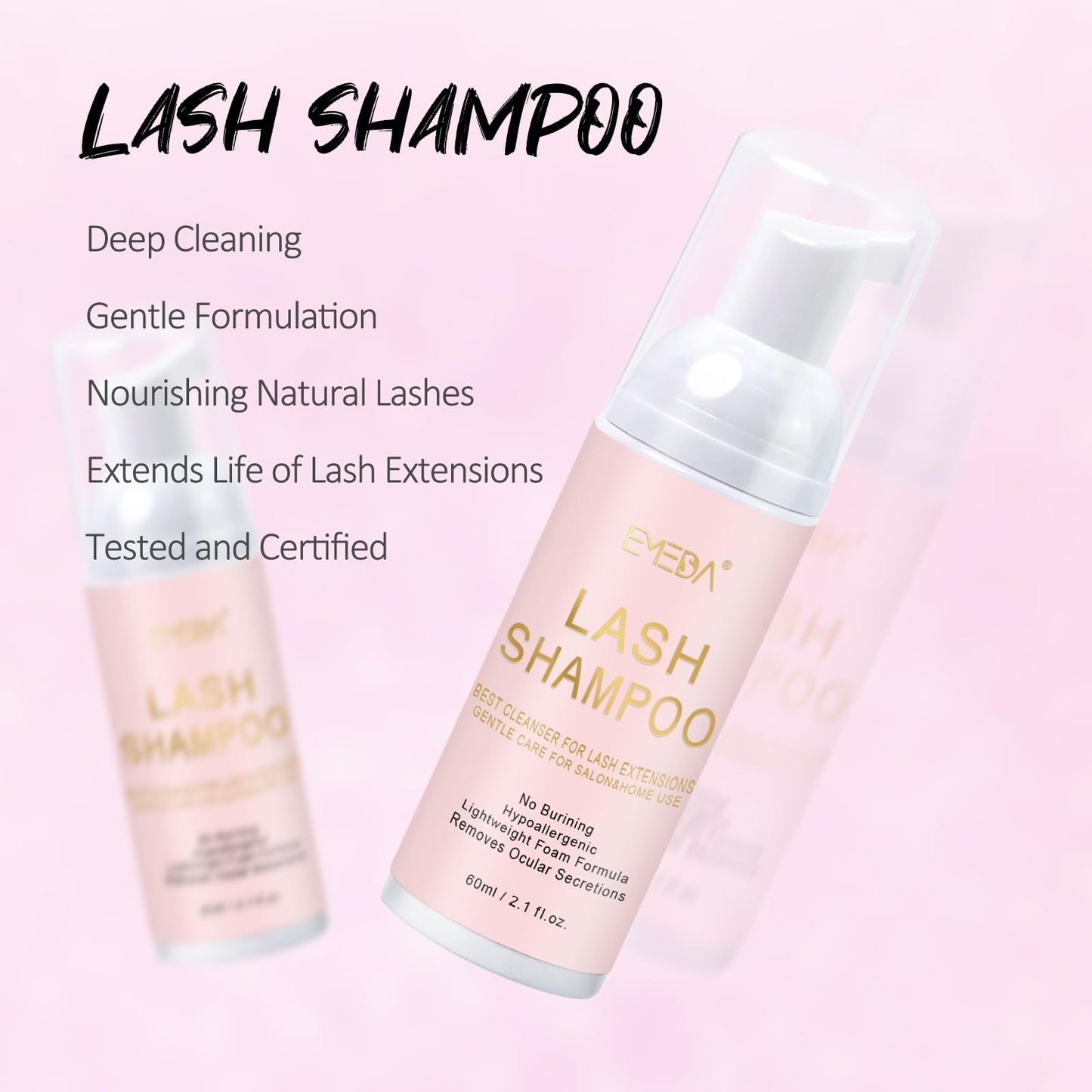 EMEDA Lash Shampoo Kit 2.02 fl oz Lash Cleaning Kit with Rechargeable Fan Dryer/Brush/Rinse Bottle, Oil-free Cleanser Wash for Extensions & Clusters & Natural Lashes, Cleaner for Eyelash Care(Blue)