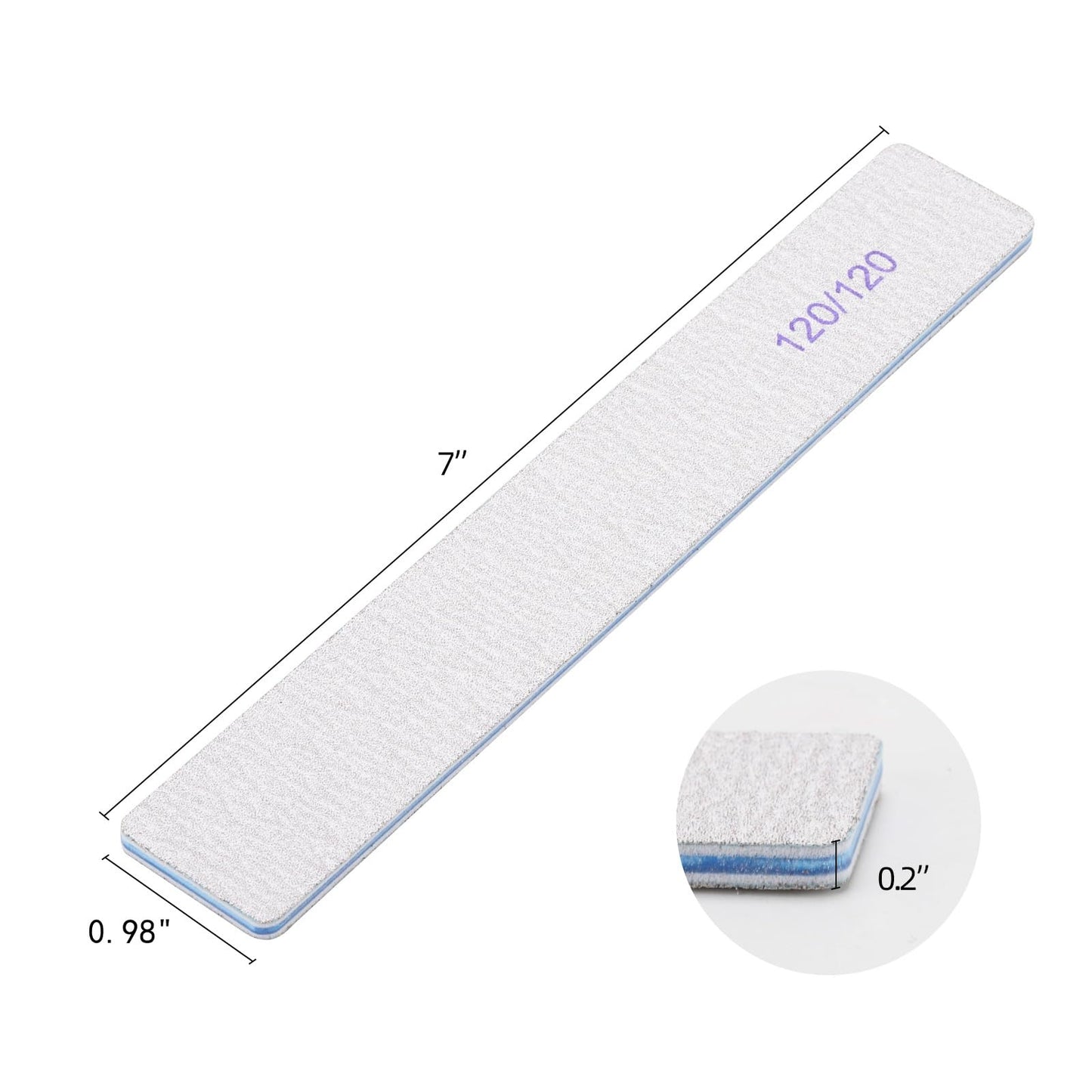 25 Pieces 120 Grit Rectangle Nail Files for Acrylic Nails and Natural Nails, Reusable Nail Buffers Double Sided Emery Boards Manicure Tools