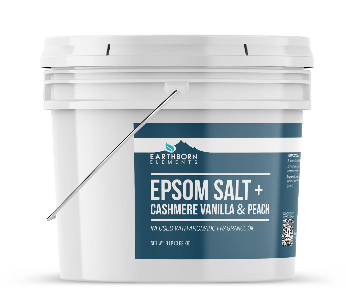 Earthborn Elements Cashmere Vanilla & Peach Epsom Salt 8 lb, One Gallon Bucket, Pure & Undiluted, Soaking Salt with Fragrance