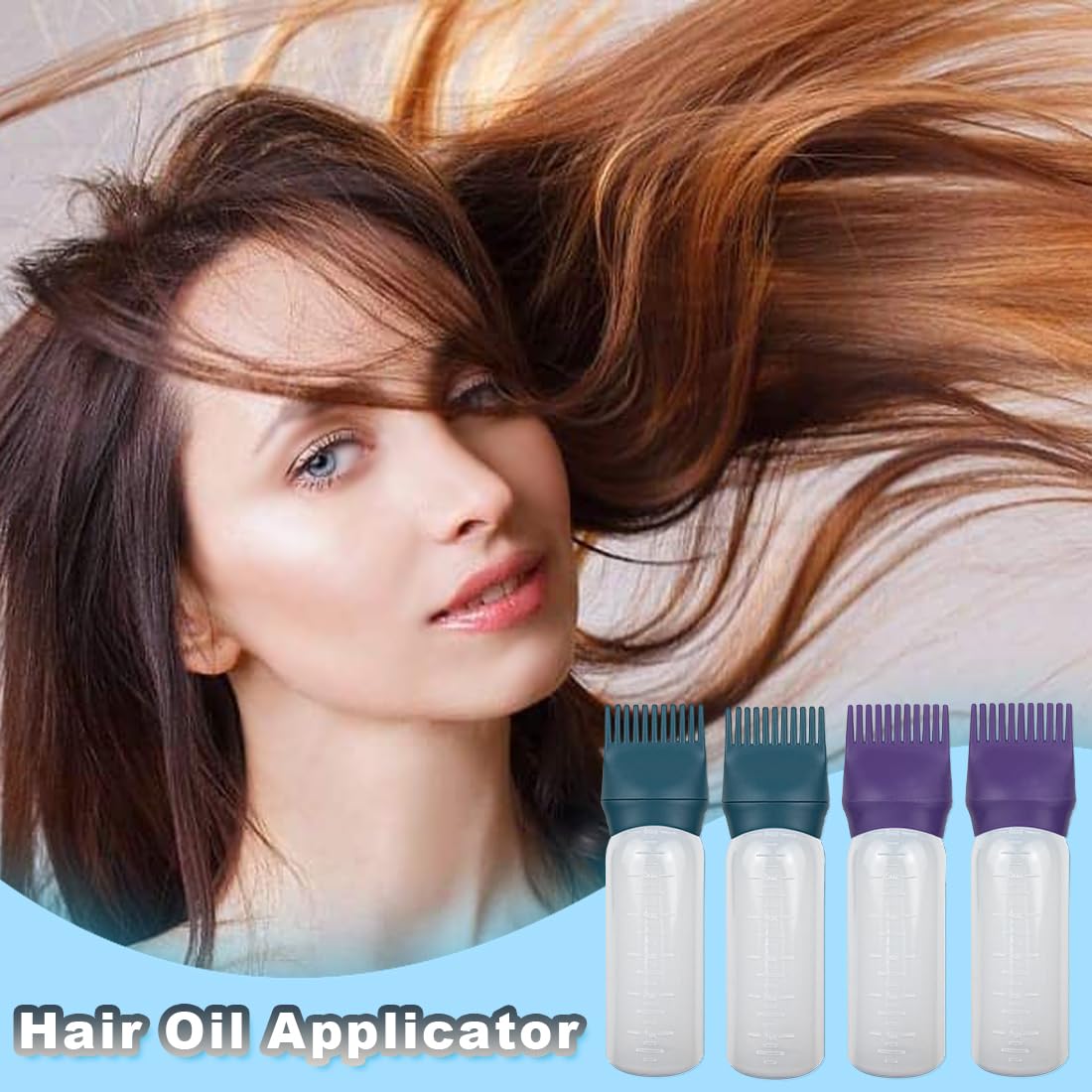 ELANE 4 Pack Root Comb Applicator Bottles, Oiling Applicator for Hair Dye & Shampoos, Salon Use (Purple+Green)