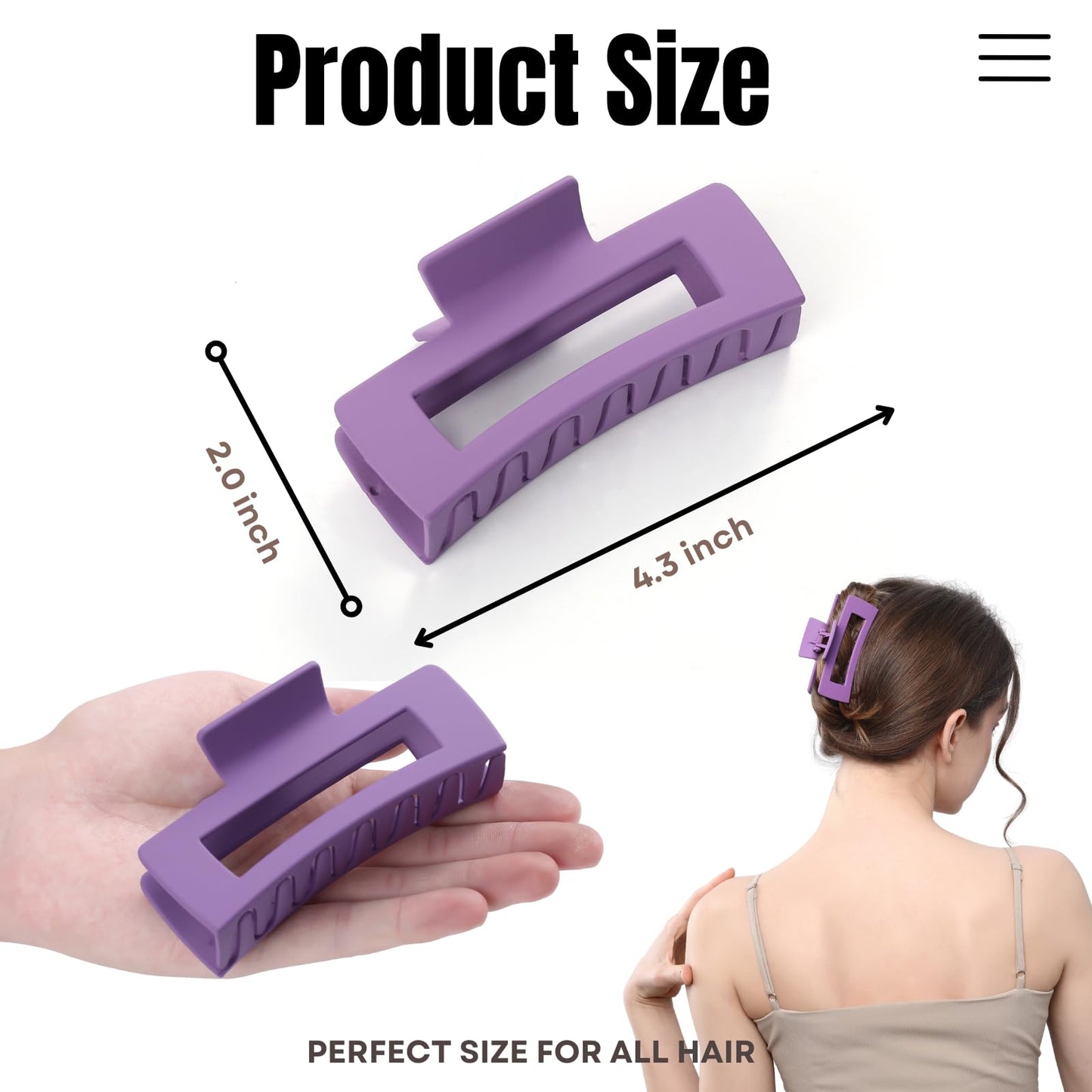 12 Pcs Large Square Hair Claw Clips for Women, 4.3-Inch Matte Rectangle Claw, Strong Hold Non-slip Hair Clips for Thick & Thin Hair