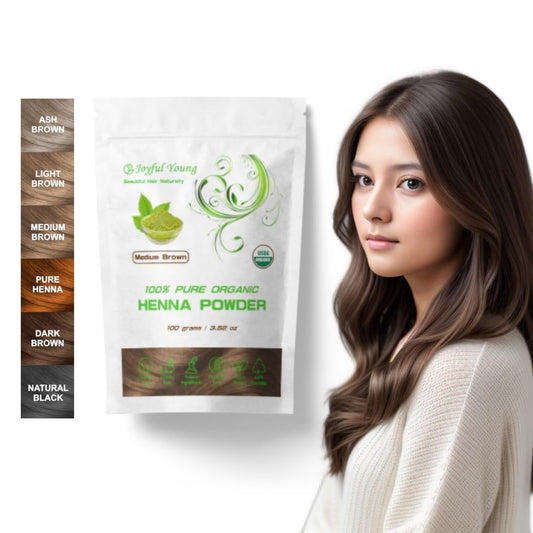 100% Organic Henna Hair Color – Natural, Chemical-Free Hair Dye for Rich, Vibrant Color & Gloss – Grey Coverage, Safe for All Hair Types, Vegan Non-Toxic, Herbal Hair Treatment (MEDIUM BROWN)