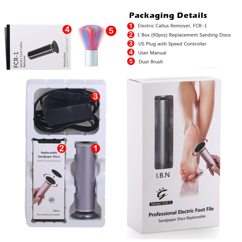 Electric Callus Remover for Feet, Powerful Electric Foot Callus Remover Adjustable Speed Electric Foot File with 60PCS Sanding Discs Pedicure Tools Feet Scrubber Dead Skin Foot Grinder, Gray