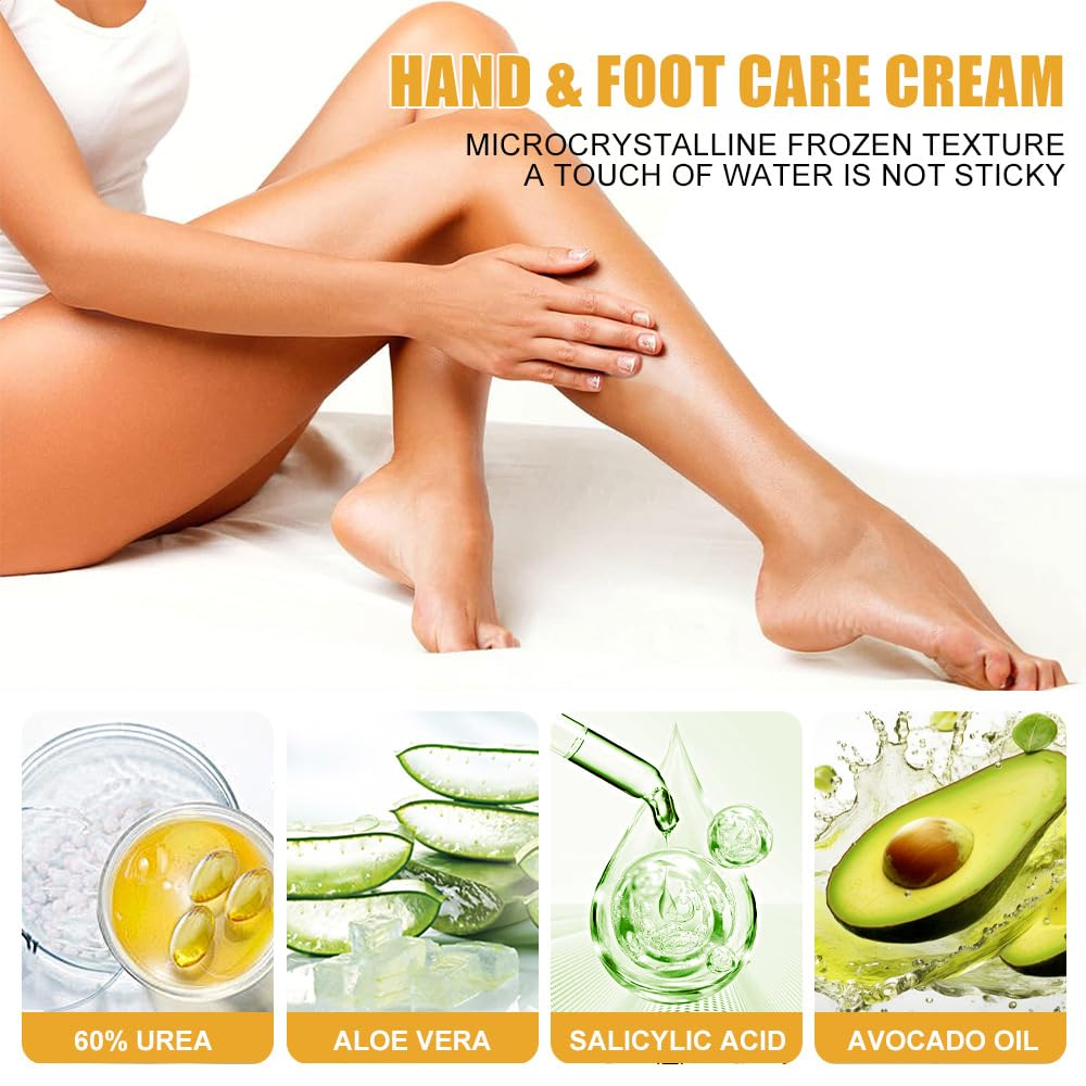 2 Pcs 60% Urea Cream plus 2% Salicylic Acid Foot Cream for Removing Calloused Skin, Cracked Hands Feet Moisturizes & Hydrates, Maximum Strength Skin Barrier Repair Hand Cream (White)