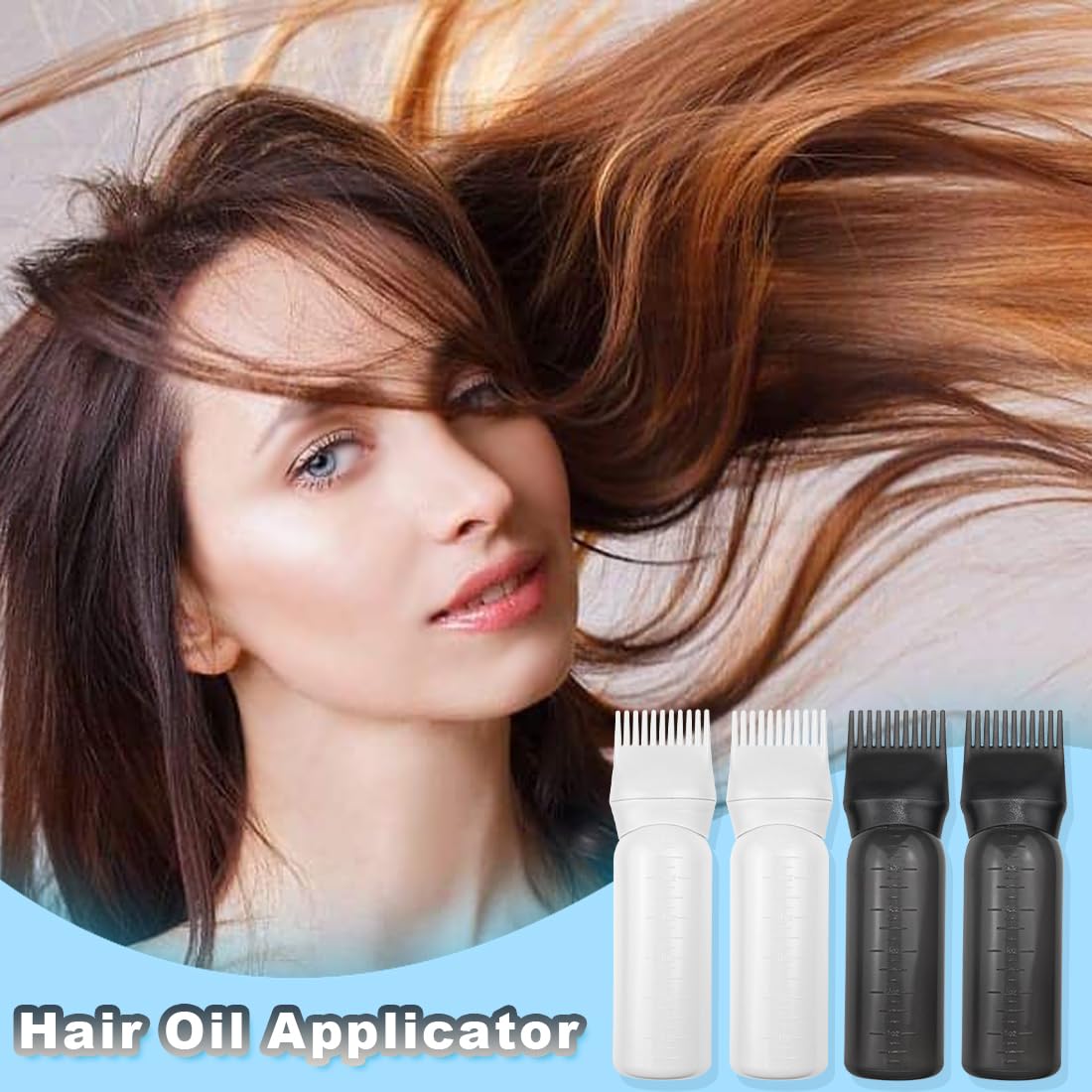 ELANE 4 Pack Root Comb Applicator Bottle,Oil Comb Applicator for Hair Dye Shampoos Hair Salons (2 Black + 2 White)