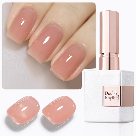 Double Rhythm 15ML Gel Polish Jelly Sheer Pastel Light Milky Color 1 PC 0.53 OZ Bottle UV Nail Polish Art Salon at Home for Women (Baby Pink Nude-B-A1383)