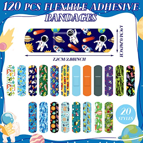 120 Pcs 20 Styles Kids Bandages Bulk Cute Cartoon Flexible Bandages Waterproof Breathable Bandages Strip Protect Cuts and Scrapes for Girls Boys Children Toddlers (Stylish Style)