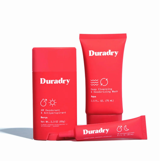 Duradry 3-Step System - Formulated to fight Excessive Underarm Sweating, Hyperhidrosis, Block Sweat & Odor - Antiperspirant Deodorant Stick, Sweat Minimizing Gel, Deodorizing Body Wash - Barca