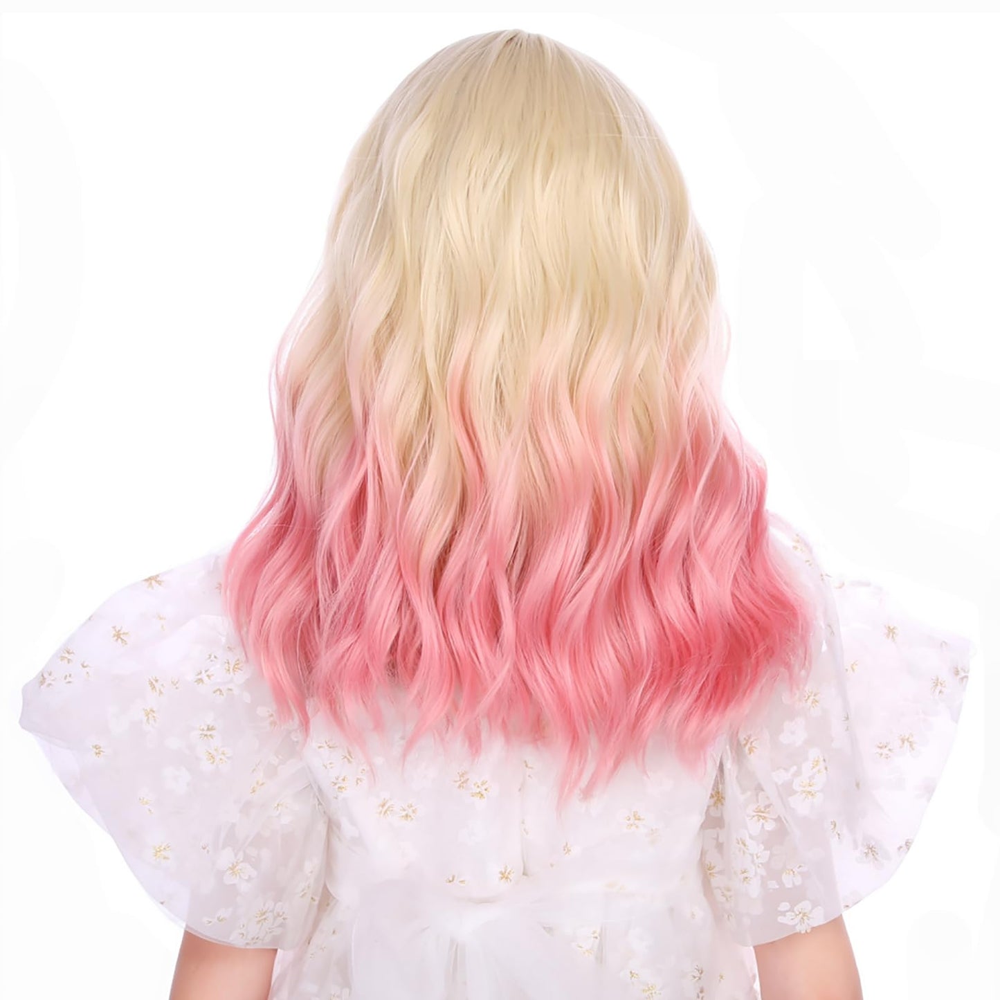 Edivd Blonde Ombre Pink Wig for Children Short Blonde Pink Wig with Air Bangs for Kids Girls Short Light Blonde Wavy Curly Wig Heat Resistant Synthetic Wig with Wig Cap