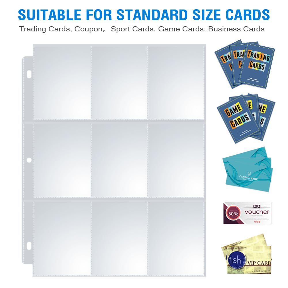 120 Pack 9 Pocket Page Protector, Sooez Trading Card Sleeves Pages Baseball Pages for 3 Ring Binder, Card Sheets for Standard Size Cards, Sport Cards, Game Cards, Business Cards