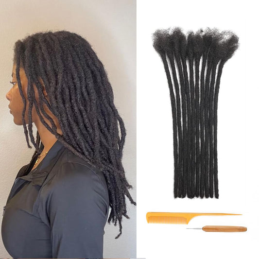 Dreadlock Extensions Human Hair 100% Human Hair for Man/Women/Kids Full Handmade Permanent Loc Extensions Can Be Dyed Bleached Curled Twisted Soft Dreadlocks (0.4cm Thickness 10 Inch 60 Strands, 1B)