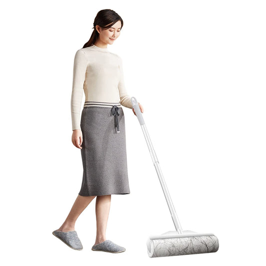 124cm Long Lint Roller for Floors, Large Clothes Sticker Roller with Cover, White Dog/Cat Hair Cleaning/Removal Extra Sticky