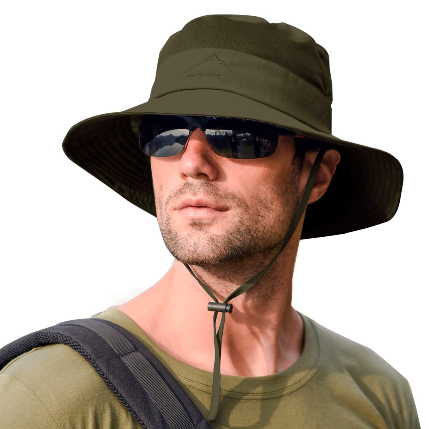 2 Pack Sun Hats for Men Women Fishing Hat UPF 50+ Breathable Wide Brim Summer UV Protection Hat Black/Army Green