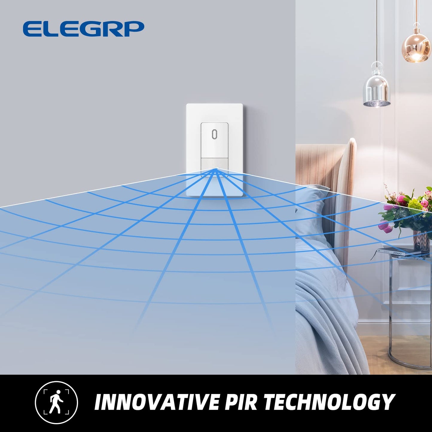 ELEGRP Occupancy Motion Sensor Light Switch, PIR Infrared Motion Activated Wall Switch, No Neutral Wire, Single Pole for CFL/LED/Incandescent Bulb, with Wall Plate, UL Listed (10 Pack, Matte White)