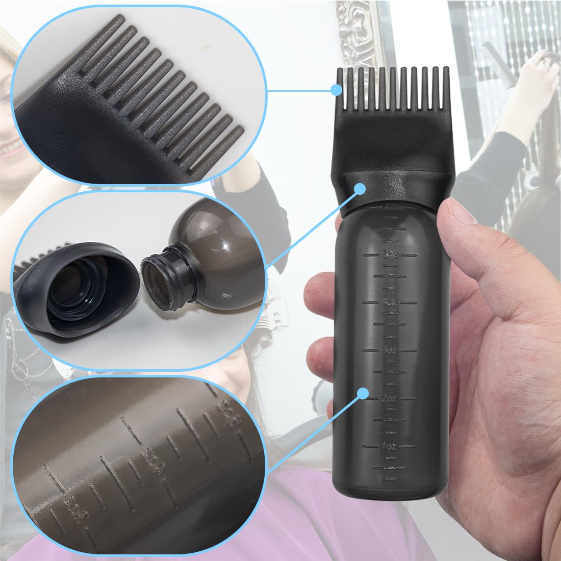 ELANE 4 Pack Root Comb Applicator Bottle,Oil Comb Applicator for Hair Dye Shampoos Hair Salons (2 Black + 2 White)