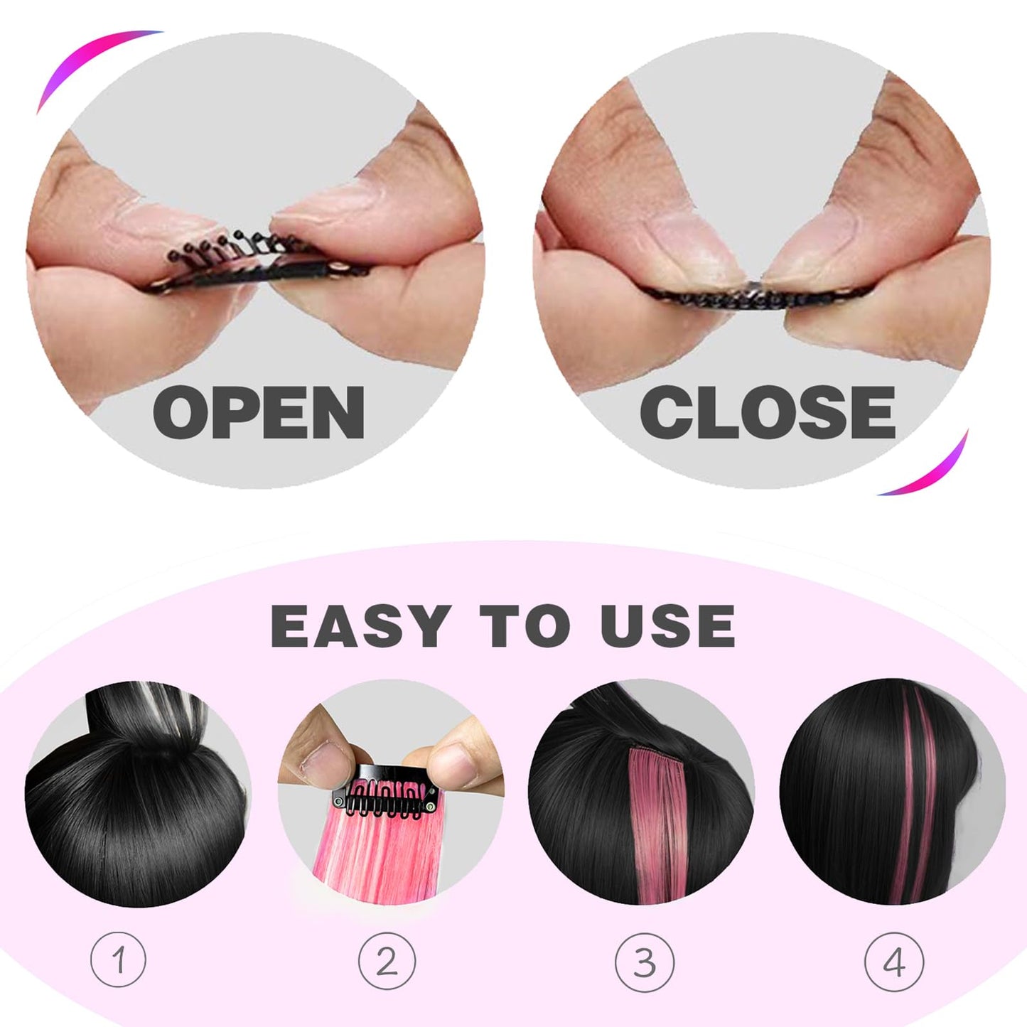 12 PCS Black Hair Extensions Clip in, Colored Party Highlights Extension for Girls Women Synthetic Hairpiece Straight 22 inch