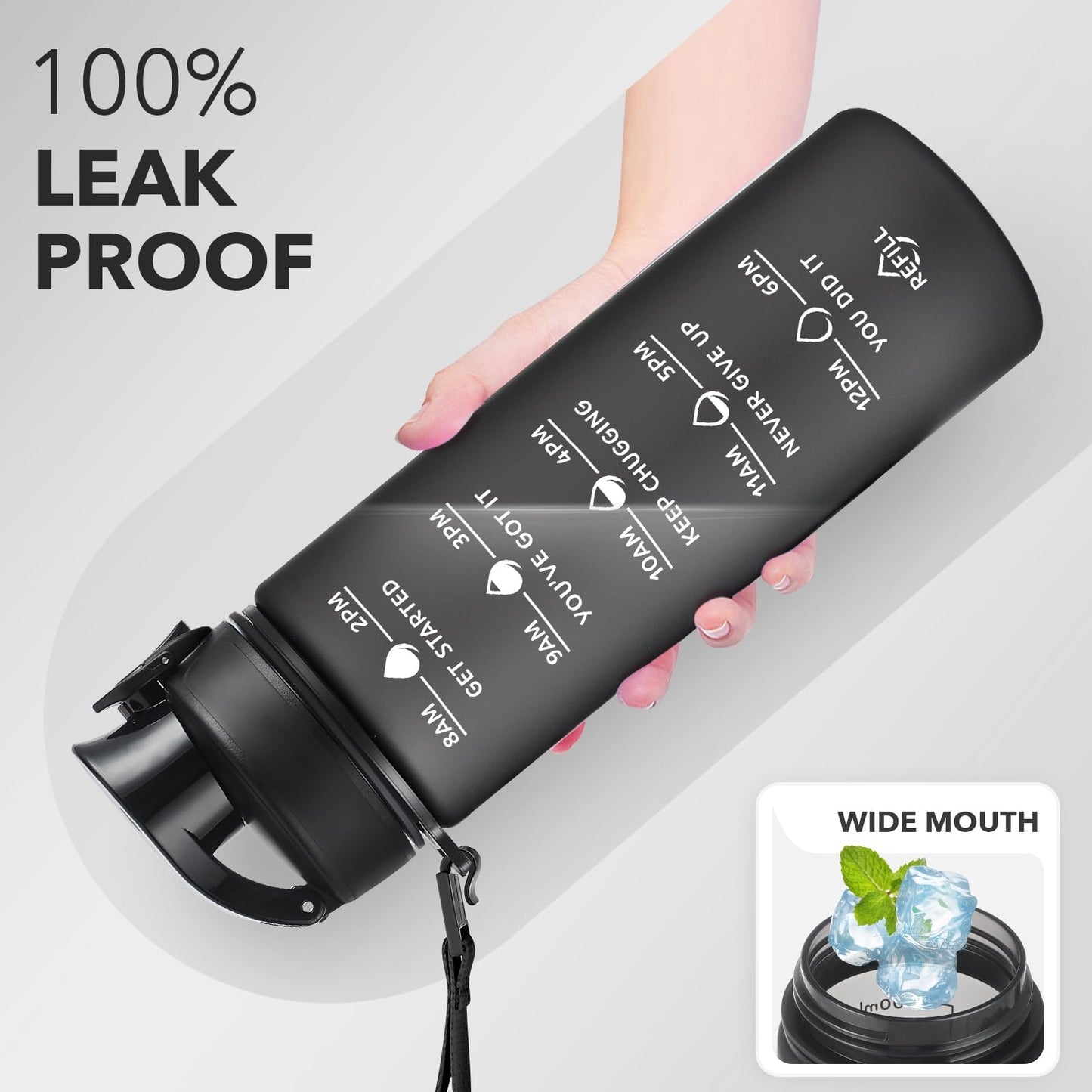 Enerbone 24 oz Water Bottle, Leakproof BPA & Toxic Free, Motivational Water Bottle with Times to Drink and Straw, Fitness Sports Water Bottle with Strap for Office, Gym, Outdoor Sports