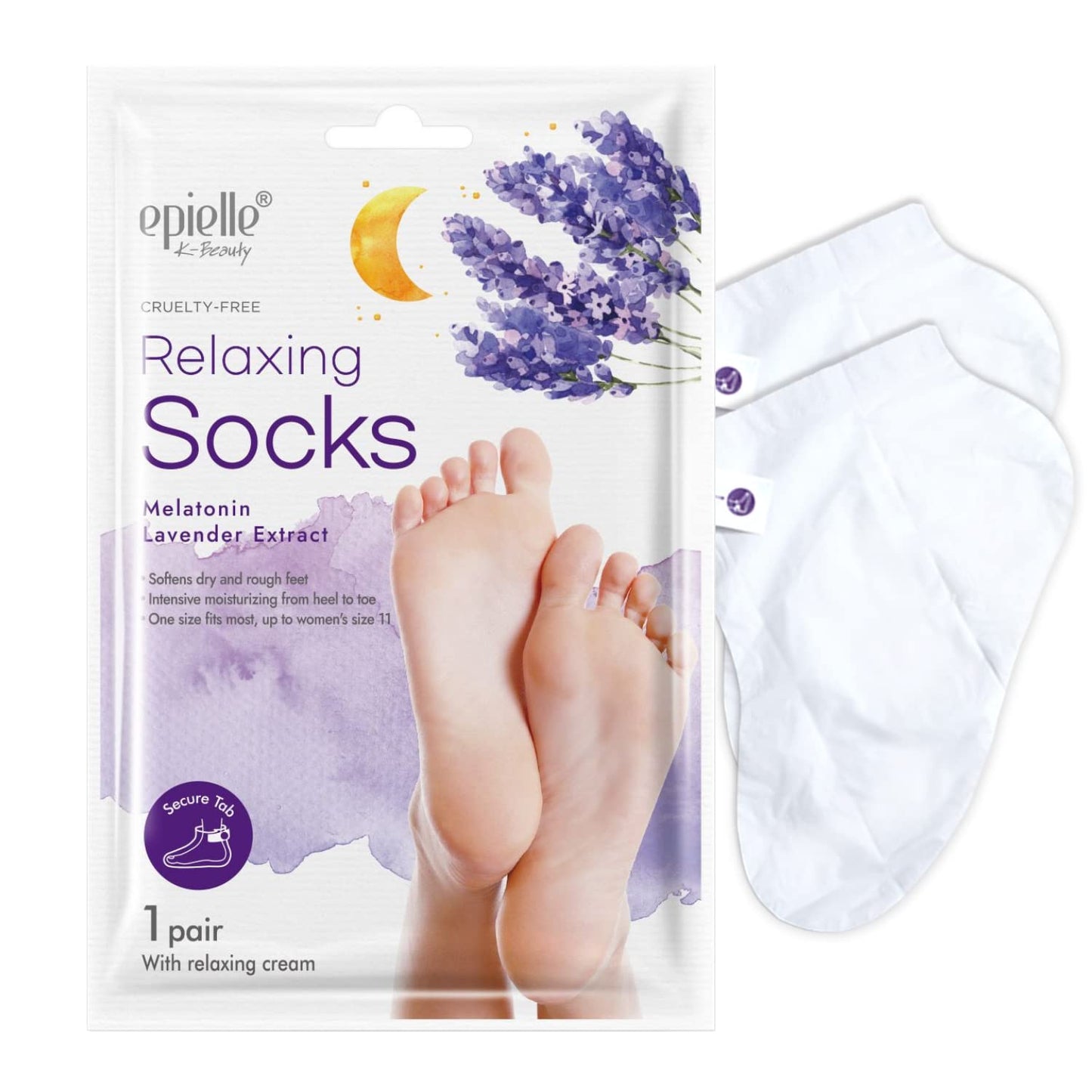 Epielle Relaxing Foot Masks - Melatonin & Lavender Extract | Deep Moisturizing | 100% Vegan & Cruelty-Free | 6 Pack Socks | Beauty Gifts, Easter Gifts, Mother's day Gifts