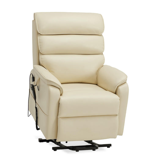 DYNOX Medium Power Dual Motor Lift Recliners Chairs for Elderly Lay Flat Lift Chair with Infinite Positions, Heat & Massage, Supports 300 LBS(9188,Faux Leather,Cream)
