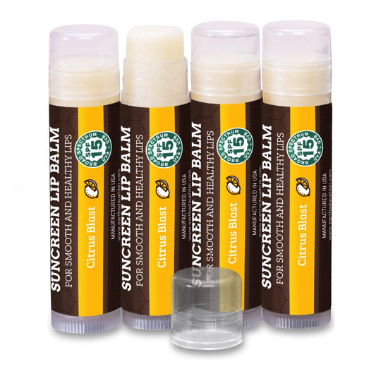 Earth's Daughter SPF Lip Balm 4-Pack Citrus Flavor - Lip Sunscreen, SPF 15, Organic Ingredients, Beeswax, Coconut Oil, Vitamin E - Hypoallergenic, Paraben Free, Gluten Free