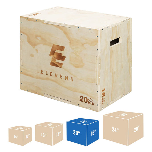 Elevens 3 in 1 Wooden Plyo Box Jump Box Plyometric Box for Jumping Trainer, Skipping, Jumping, Lunges, Box Jumps, Squats, Step-Ups, Dips (24"x16"x20")