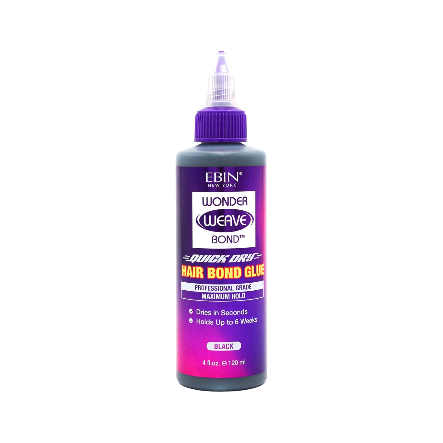 EBIN NEW YORK Wonder Weave Bond Hair Bond Glue 4 Fl Oz (Black) – Quick-Dry Hair Glue with Strong Hold for Weaves and Tracks – Long-Lasting Bonding Formula for Salon or at-Home Quick Weave Application