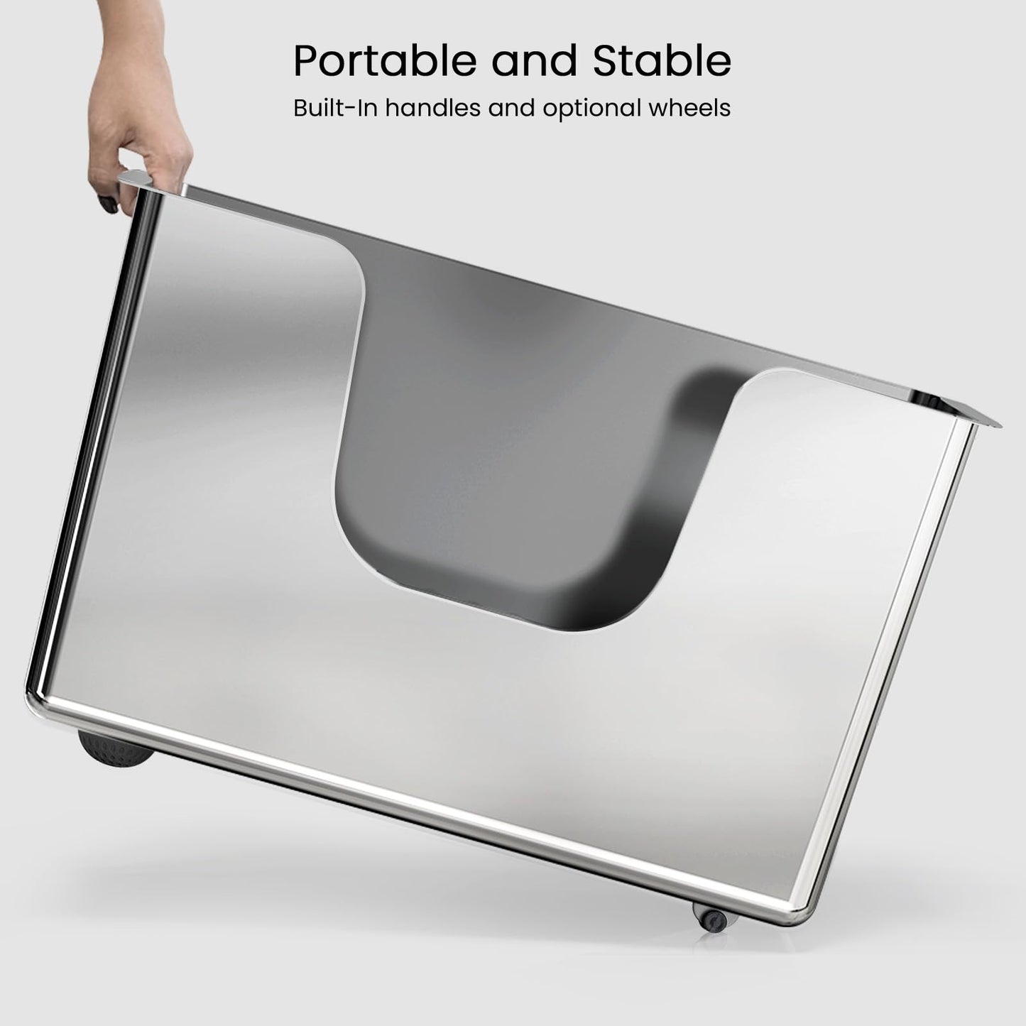 Enclosed Stainless Steel Cat Litter Box 13.8” High Sides, Extra Large Litter Box for Big Cats, XL Metal Kitty Litter Pan Pet Toliet with Wheels for Easy Mobility, Anti-Leakage, Non-Sticky, Easy Clean
