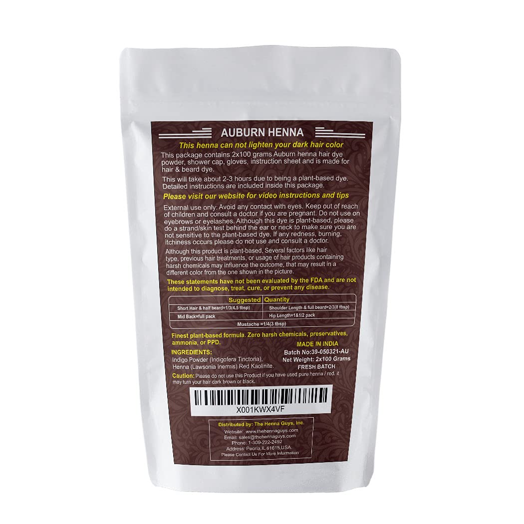 2 Packs Of Auburn Henna Hair & Beard Color/Dye 100 Grams - Natural Hair Color, Plant-based Hair Dye - The Henna Guys