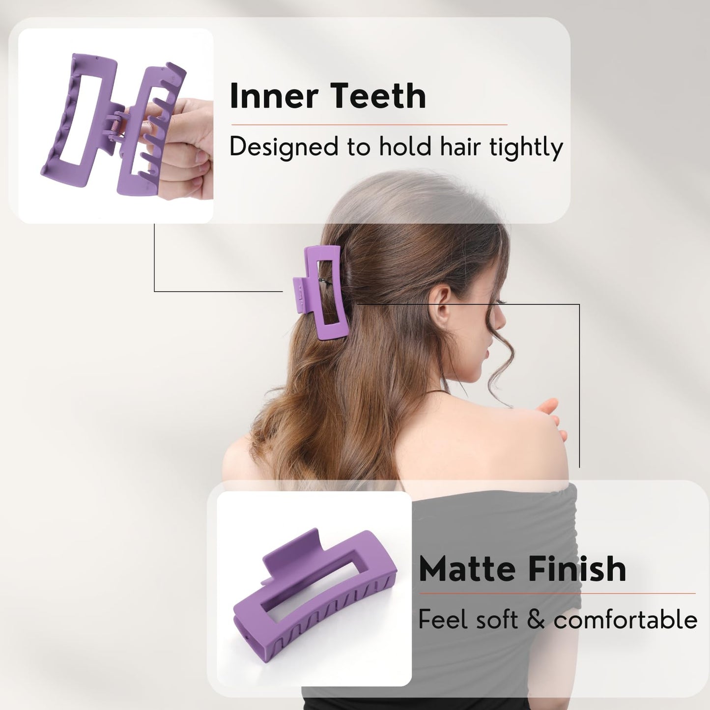 12 Pcs Large Square Hair Claw Clips for Women, 4.3-Inch Matte Rectangle Claw, Strong Hold Non-slip Hair Clips for Thick & Thin Hair