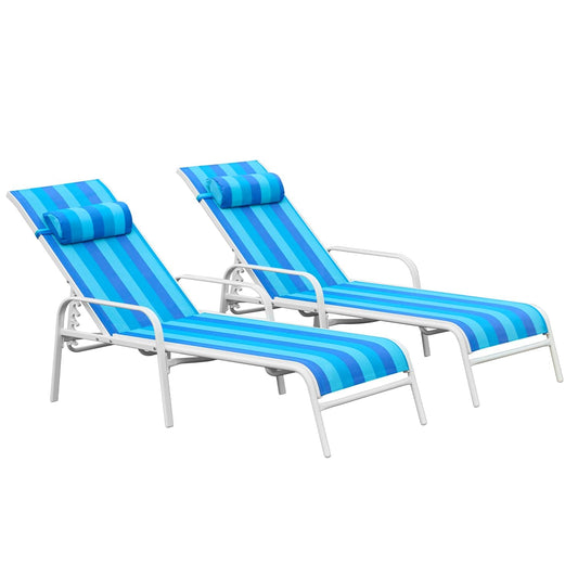 EROMMY Patio Chaise Lounge, Set of 2 Outdoor Lounge Chair, for Beach Pool Sunbathing Lawn Lounger Recliner Chiar Outside Tanning Chairs for All Weather