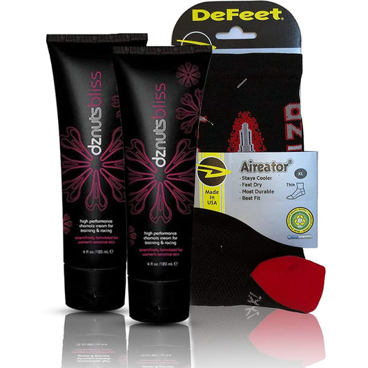 dznuts Women’s Bliss Chamois Cream | Anti –ChafingCream for Saddle Sores, Chafing, Rubbing, Inner Thighs Friction for Cyclists, Runners, Triathletes, 2 Pack + Socks