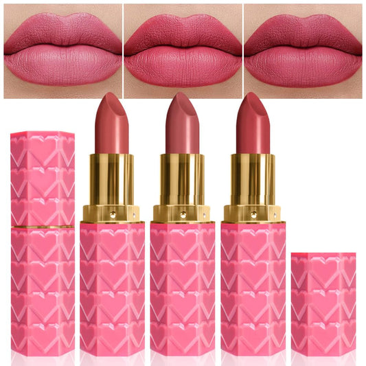3 Pcs Matte Velvet Lipstick for Women Set,Nude Long Lasting Matte Lipstick 24H Waterproof for Girls Natural Lip Makeup,Matte Non-Stick Lipstick Makeup for Women,labiales magicos 24 horas originales
