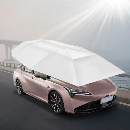 15.09x7.55ft Car Canopy Umbrella, Car Sun Shade Umbrella Cover Tent with Wind-Proof Ropes, Semi Automatic Portable Roof Tent for Cars Protection (Silver Grey)
