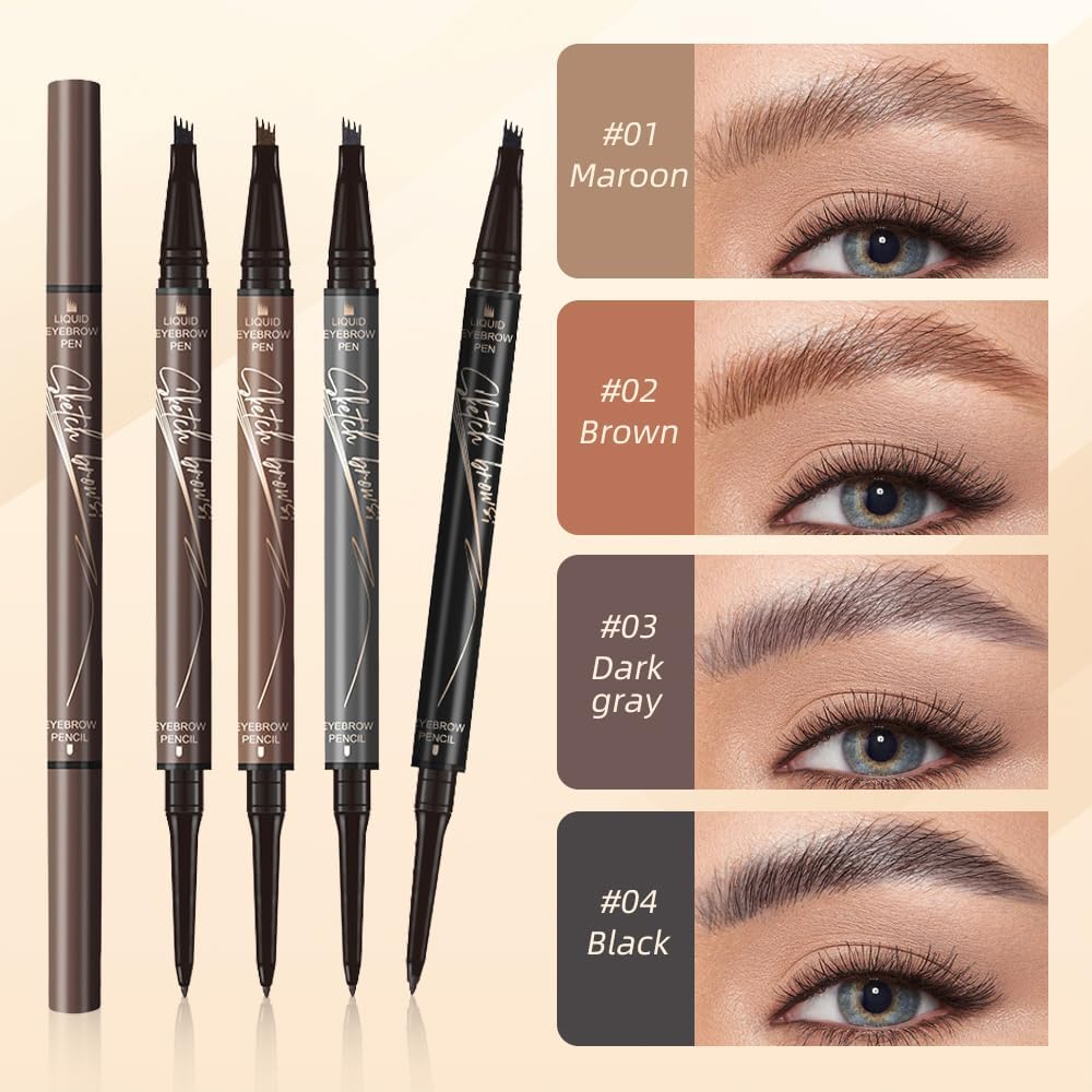 2 in 1 Eyebrow Pencil, 2025 NEW Magic Eyebrow Tattoo Pencil 4 Fork Tip, Waterproof Eyebrow Pen Microblading Eyebrow Pencil Natural Fine Stroke Eyebrow Pen (Grey)