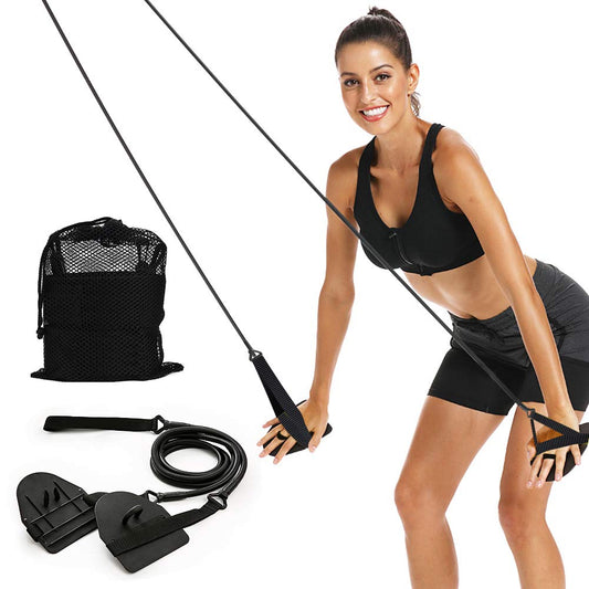 Dryland Powercord with Paddles,Swimming Arm Strength Trainer, Professional Freestyle Swimming Resistance Exercise Bands Set