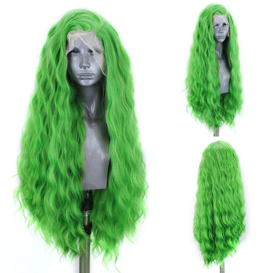 ELESTY Emerald Green Synthetic Lace Front Wigs Free Part Loose Wave Heat Resistant Natural Hairline Fiber Hair Glueless Lace Wigs for Women Daily Party Use 24Inch