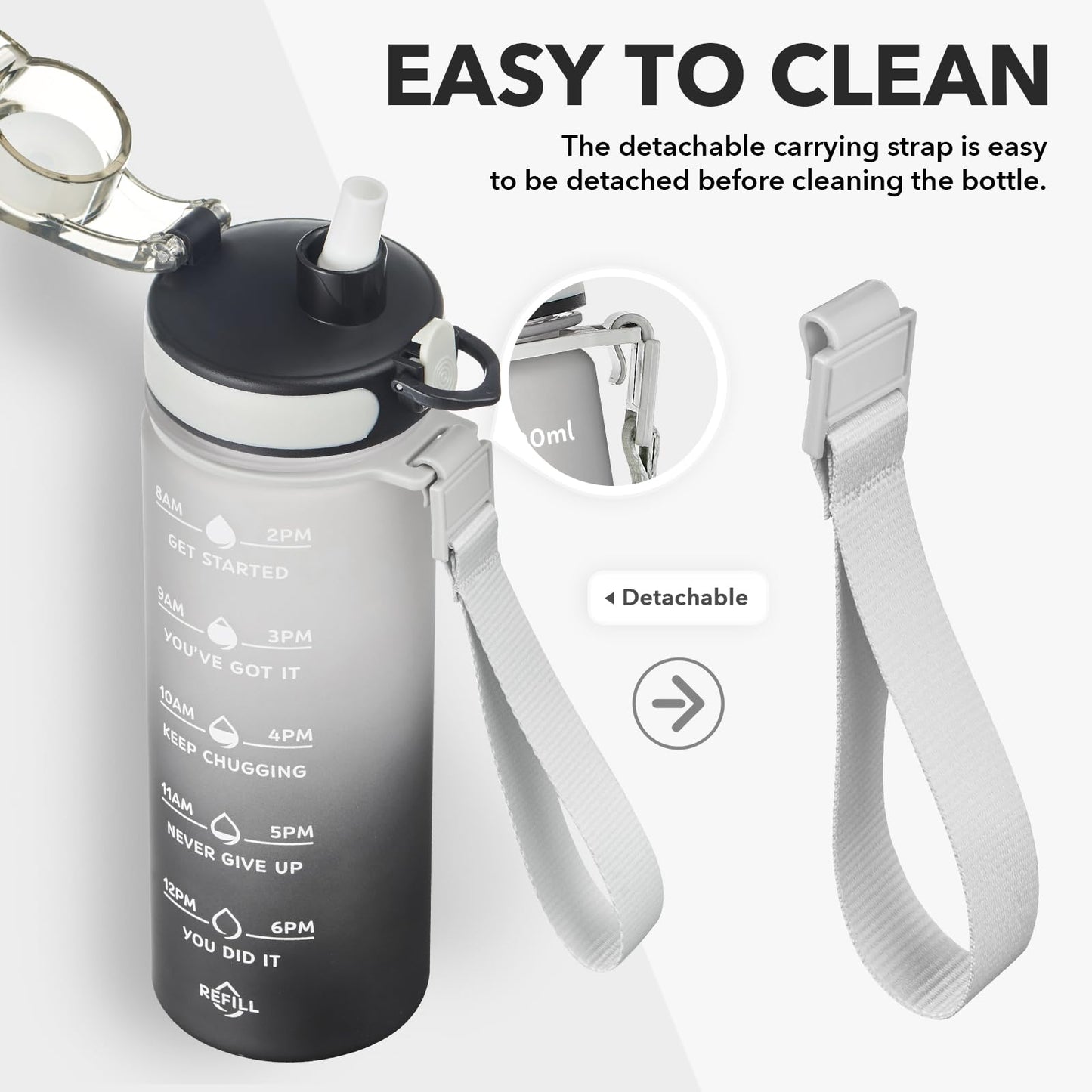 Enerbone 24 oz Water Bottle, Leakproof BPA & Toxic Free, Motivational Water Bottle with Times to Drink and Straw, Fitness Sports Water Bottle with Strap for Office, Gym, Outdoor Sports