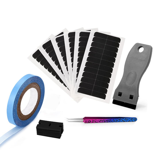 EHDIS Hair Tape Tabs,6 Sheets Double Sided Replacement Tape Adhesive Hair Extension Tapes Lace Front Wig Adhesive Tape Roll with Glue Remover Scraper Tool and Tweezers