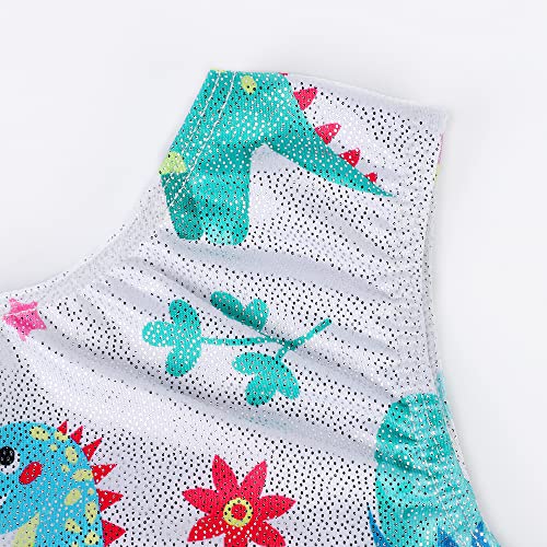 EQSJIU Girls ,Little kid Gymnastics Outfit White Dinosaur Strawberry Rain Cloud Shiny Sparkle Gymnastics Leotards For Girls 5/6 Years Primary Gym Class