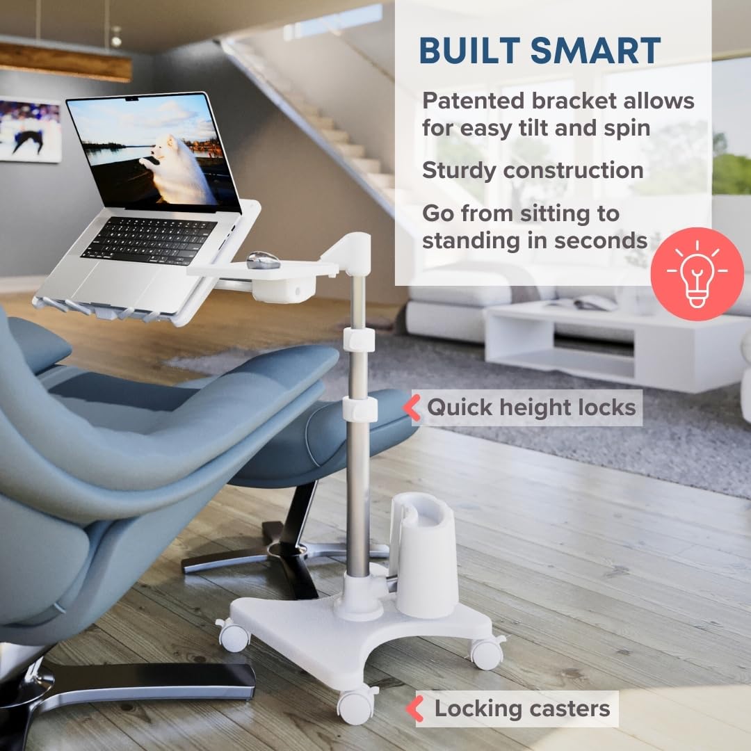LEVO G2-801 Deluxe Rolling Laptop Stand with Mouse Tray - Silver & White