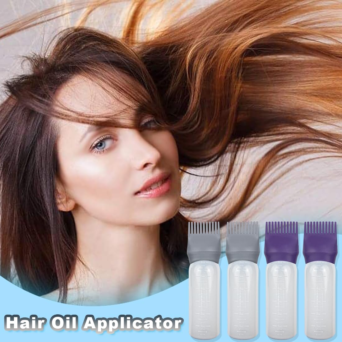 ELANE 4 Pack Root Comb Applicator Bottle for Hair Oiling, Dye, Shampoos and Salons (Purple+Grey)