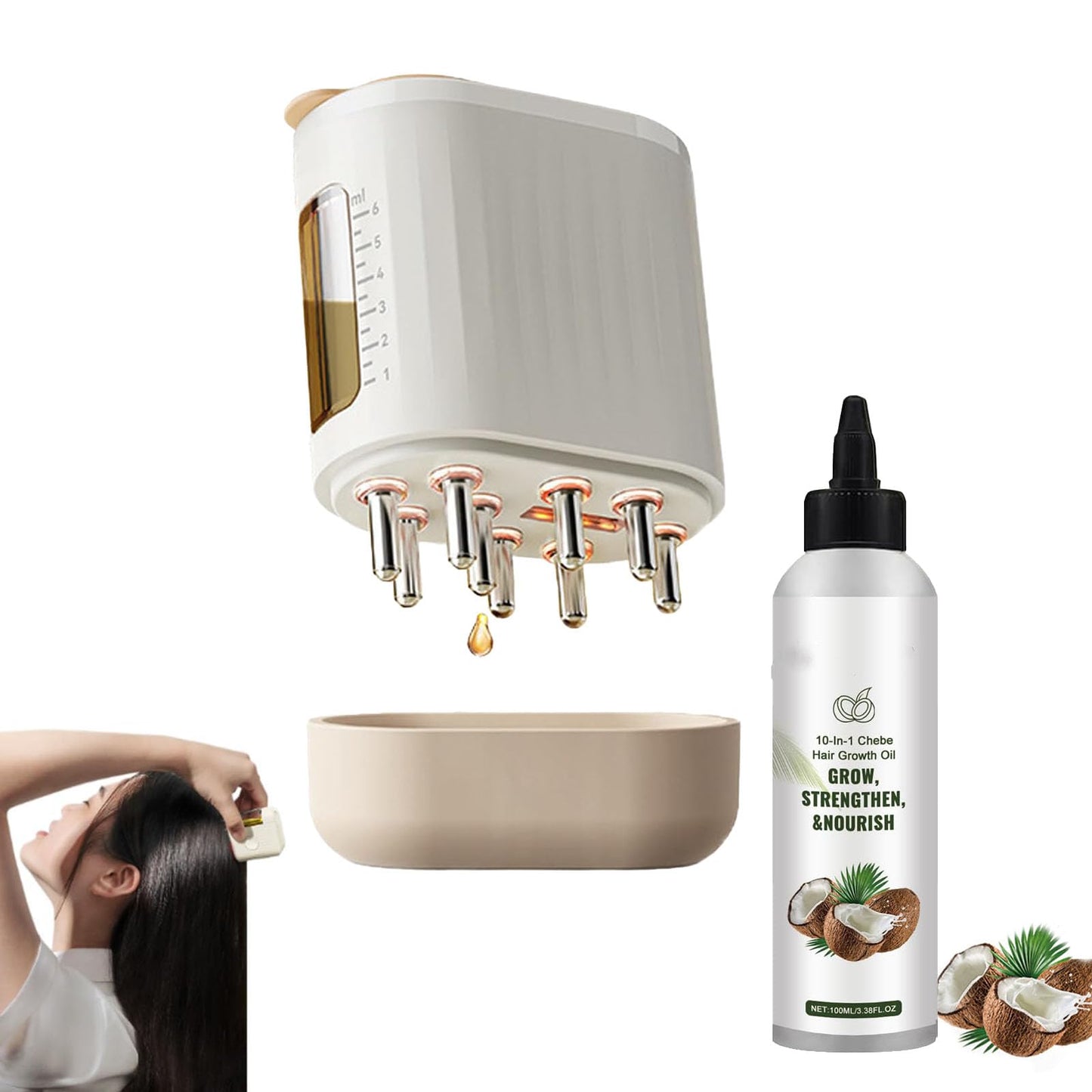 Electric Hair Oil Applicator for Hair Growth,crown naturale follicle activator 3.0 scalp machine, follicle activator 3.0 scalp machine for women,2 in 1 Oiling Applicator (2PCS)